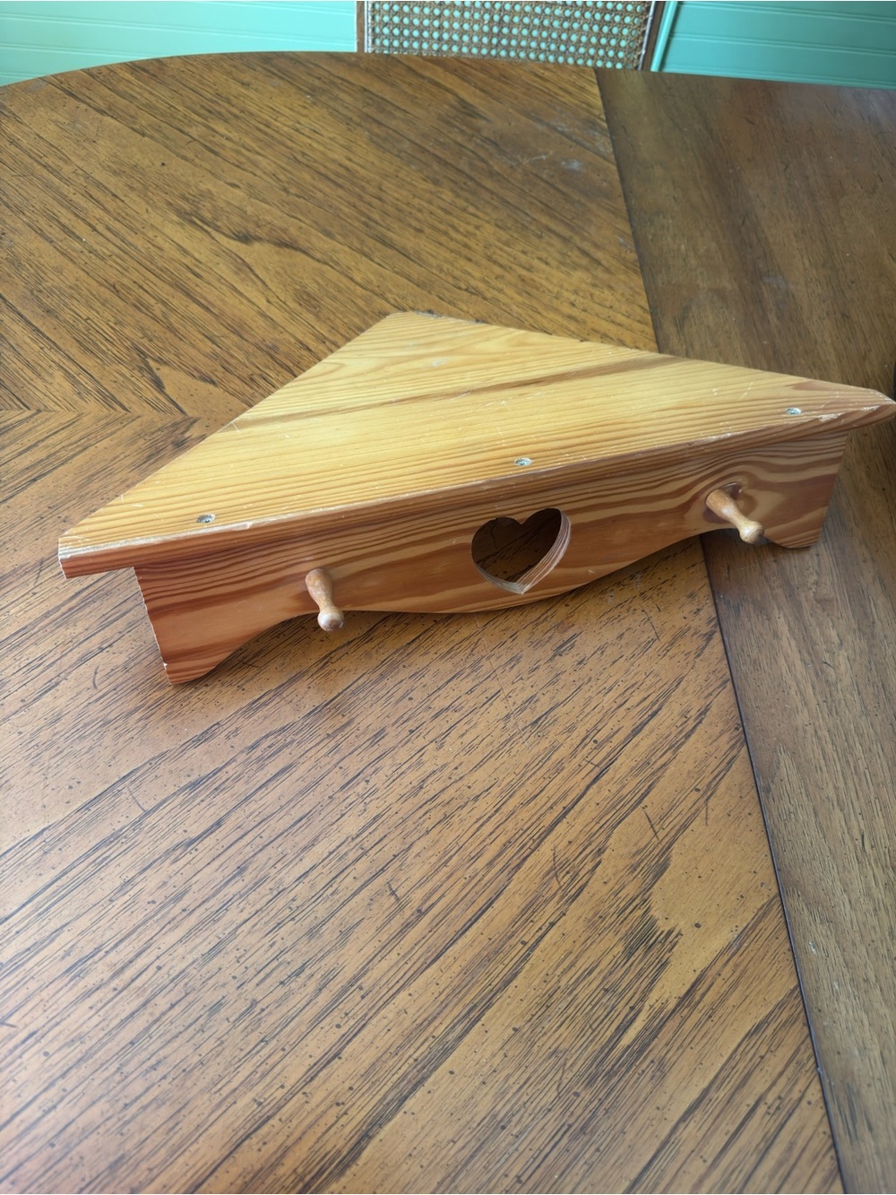 Wooden Triangle Wall Shelf with Heart Cutout - Natural Wood